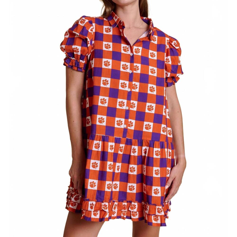 NEW STEWART SIMMONS go gingham ruffle dress in clemson